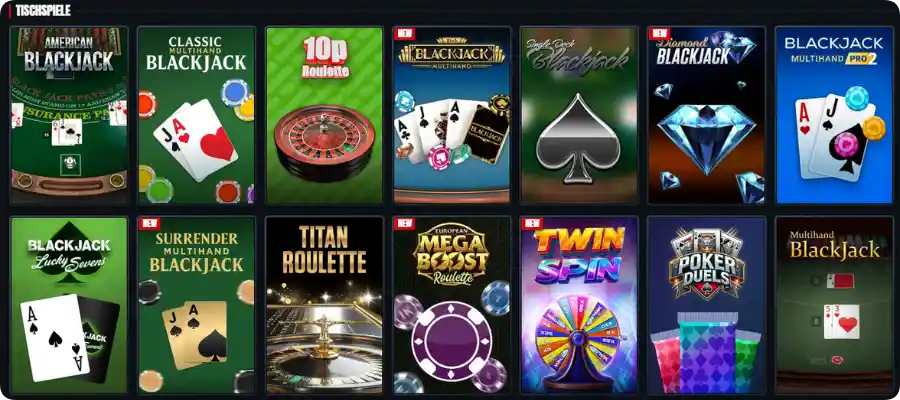 Tischspiele im Glorion Casino mit Blackjack, Roulette und Poker