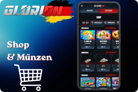 Shop im Glorion Casino mit Münzen für Bonusgeld, Freispiele und Freiwetten
